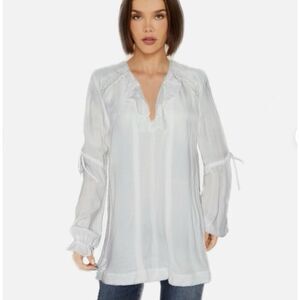 Free People White Tunic Top gathered Sleeve Women’s XL